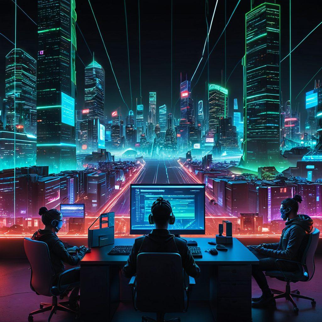 A digital fortress made of glowing data streams, symbolizing protection and safety in the online world. Include diverse characters, like a hacker and a regular user, interacting with high-tech security tools in a cyber landscape. Emphasize a sense of urgency and importance with vivid color contrasts, highlighting the theme of internet privacy. 3D illustration. cyberpunk. vibrant colors.